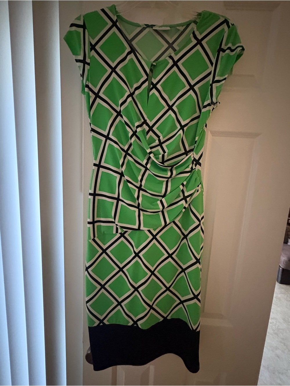 New York & Company Green Geometric Midi Sheath Dress